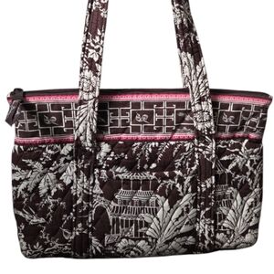 Vera Bradley Imperial Toile Trees Birds Brown Pink Double Handle Tote Bag  EUC